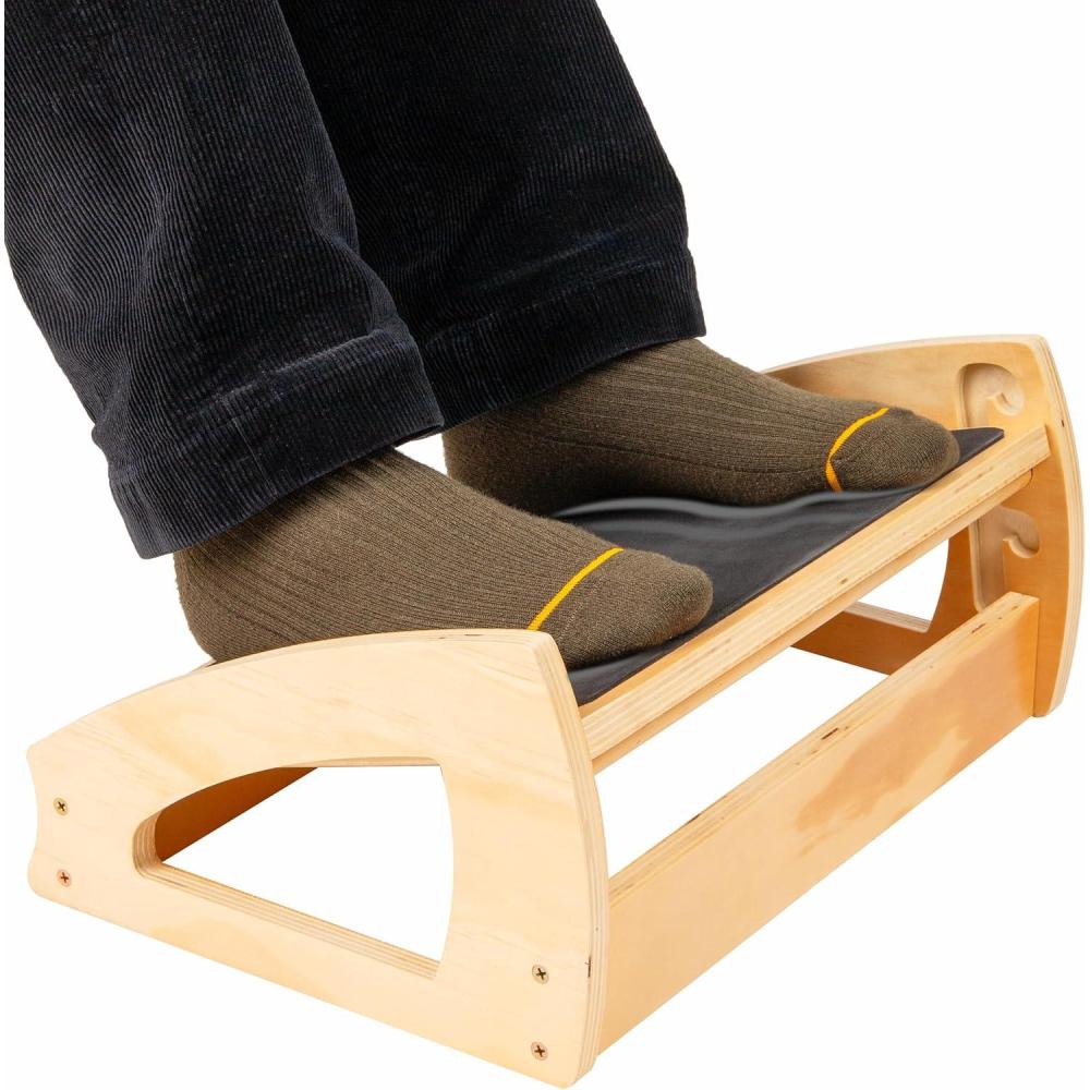 imageMind Reader Adjustable Wooden Foot Rest with AntiSlip Surface 3 Height Levels Natural Wood Brown