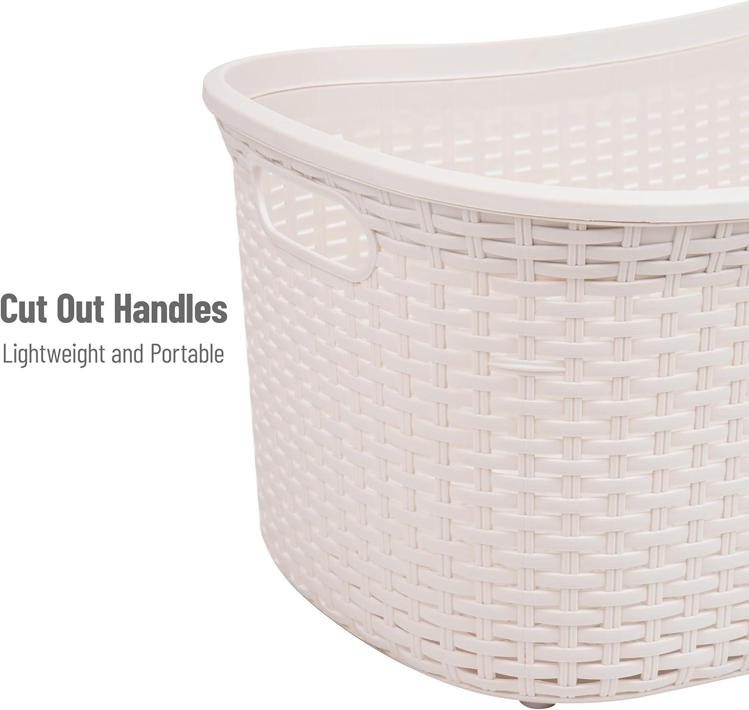 imageMind Reader 40L Laundry Basket Clothes Hamper Premium Wicker Design Plastic Set of 2 IvoryIvory