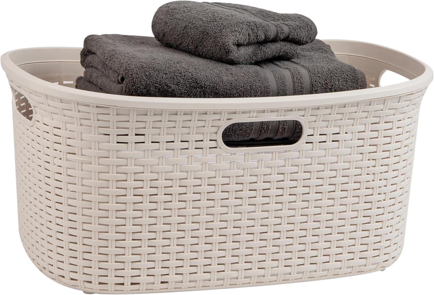 imageMind Reader 40L Laundry Basket Clothes Hamper Premium Wicker Design Plastic Set of 2 IvoryIvory