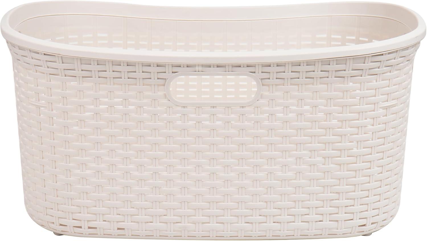 imageMind Reader 40L Laundry Basket Clothes Hamper Premium Wicker Design Plastic Set of 2 IvoryIvory