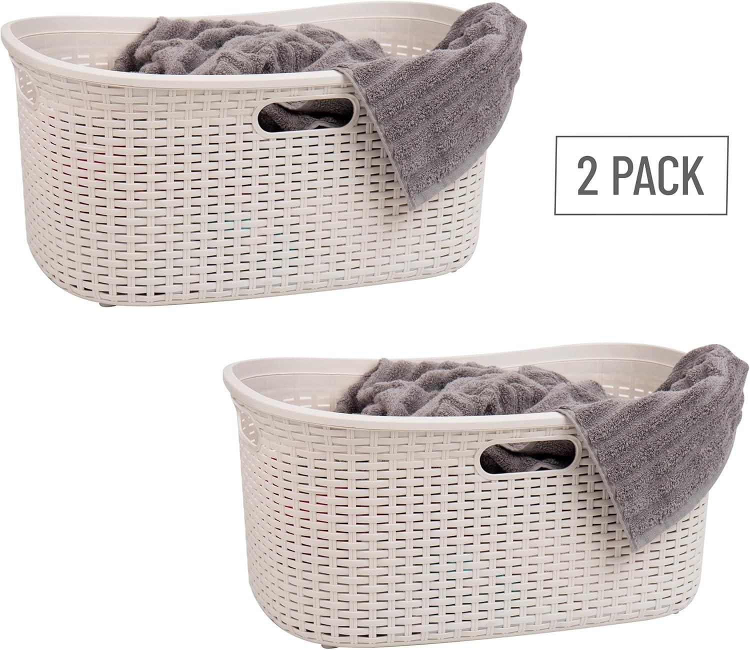 imageMind Reader 40L Laundry Basket Clothes Hamper Premium Wicker Design Plastic Set of 2 IvoryIvory