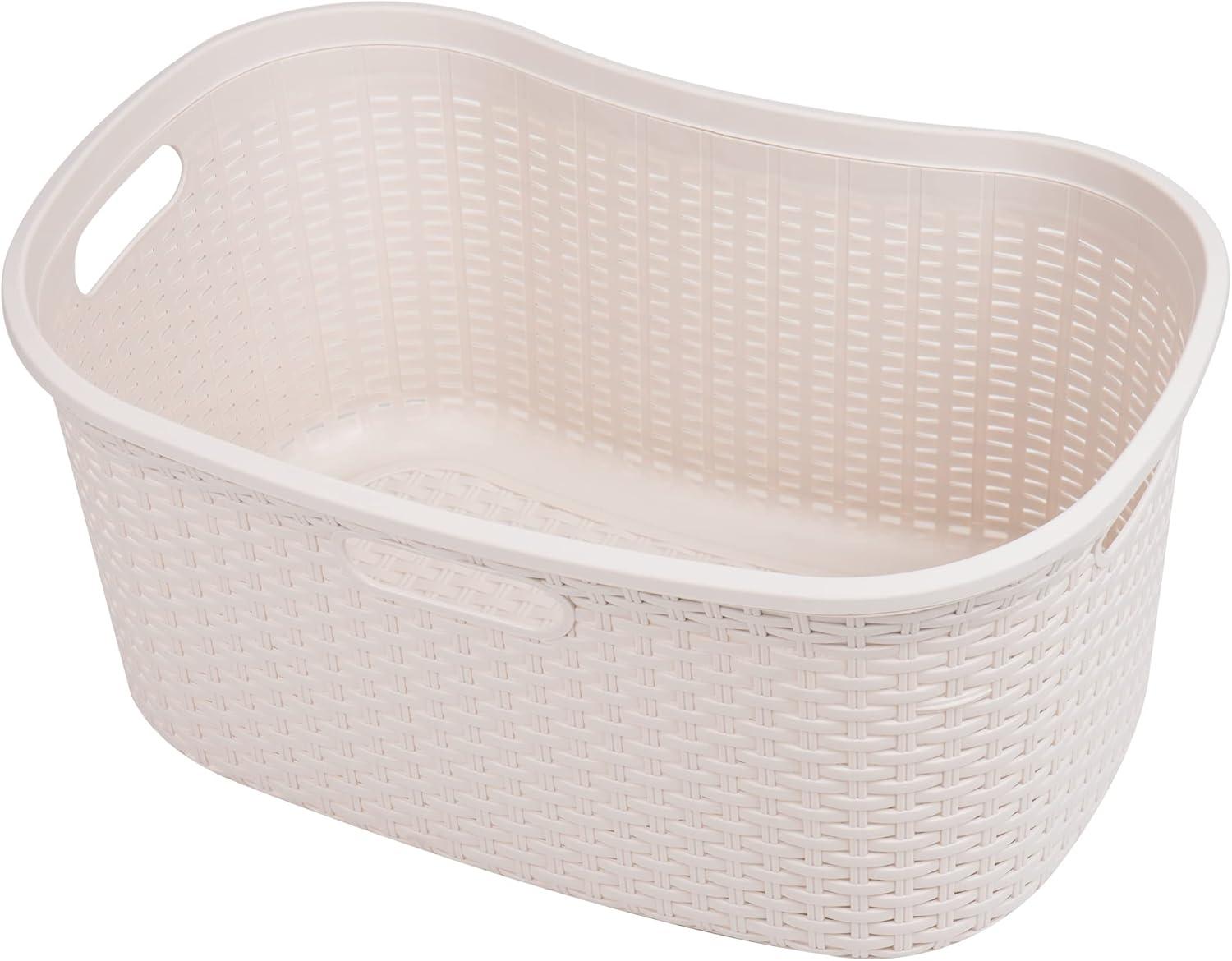 imageMind Reader 40L Laundry Basket Clothes Hamper Premium Wicker Design Plastic Set of 2 IvoryIvory