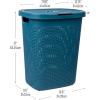 Mind Reader 50L Slim Laundry Hamper, Clothes Basket, Lid, Wicker Design, Plastic, 17.65″L x 13.75″W x 21″H, Set of 2, White(Blue)