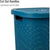 Mind Reader 50L Slim Laundry Hamper, Clothes Basket, Lid, Wicker Design, Plastic, 17.65″L x 13.75″W x 21″H, Set of 2, White(Blue)