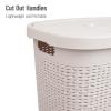 Mind Reader Slim Laundry Hamper with Lid, 50L Clothes Basket, Premium Wicker Design, Plastic, Ivory(Ivory)