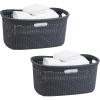 Mind Reader 40L Laundry Basket, Clothes Hamper, Wicker Design, Plastic, 23″L x 14.5″W x 11″H, Set of 2, Gray