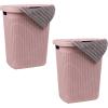Mind Reader 50L Slim Laundry Hamper, Clothes Basket, Lid, Wicker Design, Plastic, 17.65″L x 13.75″W x 21″H, Set of 2, White(Pink)