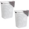 Mind Reader 50L Slim Laundry Hamper, Clothes Basket, Lid, Wicker Design, Plastic, 17.65″L x 13.75″W x 21″H, Set of 2, White(White)