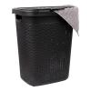 Mind Reader Slim Laundry Hamper with Lid, 50L Clothes Basket, Premium Wicker Design, Plastic, Ivory(Black)