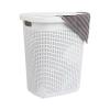 Mind Reader Slim Laundry Hamper with Lid, 50L Clothes Basket, Premium Wicker Design, Plastic, Ivory(White)