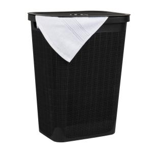 Mind Reader 60L Slim Laundry Hamper, Clothes Basket, Lid, Linen Design, Plastic, Ivory(Black)
