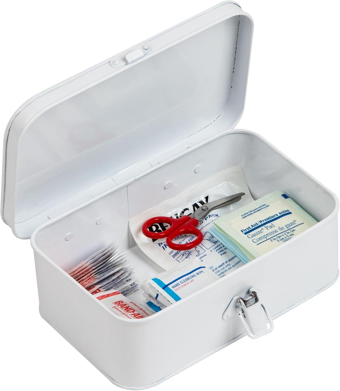 image:imageMind Reader First Aid Box Emergency Kit Medical Supply Organizer Vintage Buckle Lock Metal 925L x 6W x 3H WhiteWhite