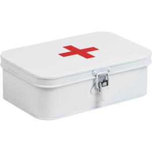 Mind Reader First Aid Box, Emergency Kit, Medical Supply Organizer, Vintage, Buckle Lock, Metal, 9.25″L x 6″W x 3″H, White(White)