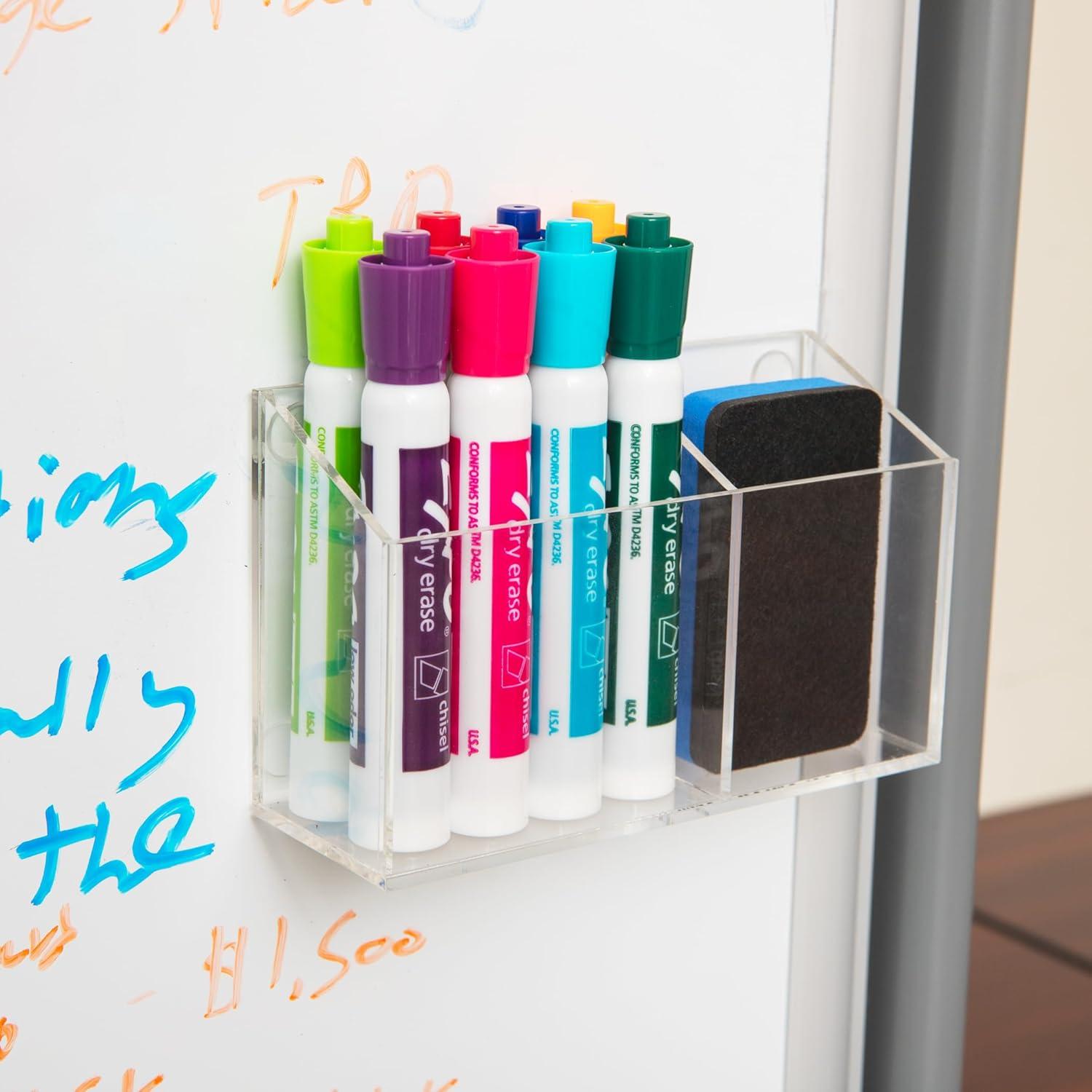 image:imageMind Reader Clear Dry Erase Marker and Eraser Holder Acrylic Magnetic Whiteboard Organizer 2Compartment Desktop or Wall Mount Clear