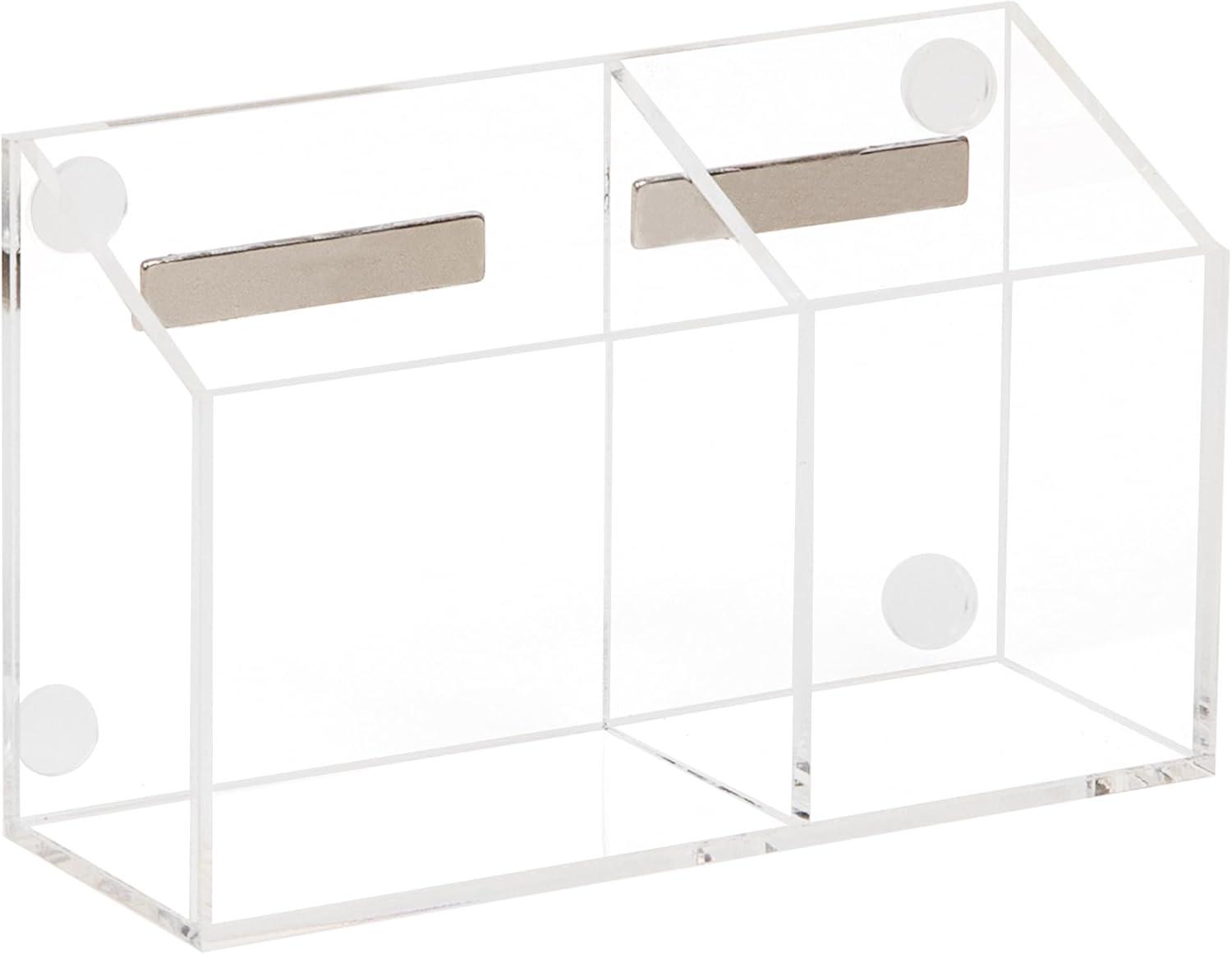 image:imageMind Reader Clear Dry Erase Marker and Eraser Holder Acrylic Magnetic Whiteboard Organizer 2Compartment Desktop or Wall Mount Clear