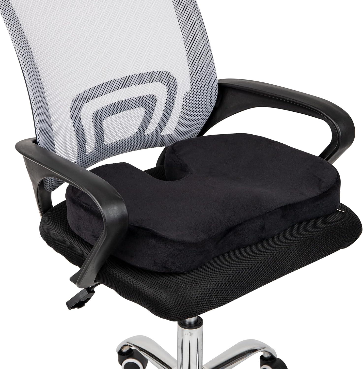 image:imageMind Reader Memory Foam Seat Cushion with AirCloud Technology Ergonomic Pressure Relief for Office Chair Car or Wheelchair Sciatica Coccyx Tailbone amp Hip Pain Support GrayClassic Black