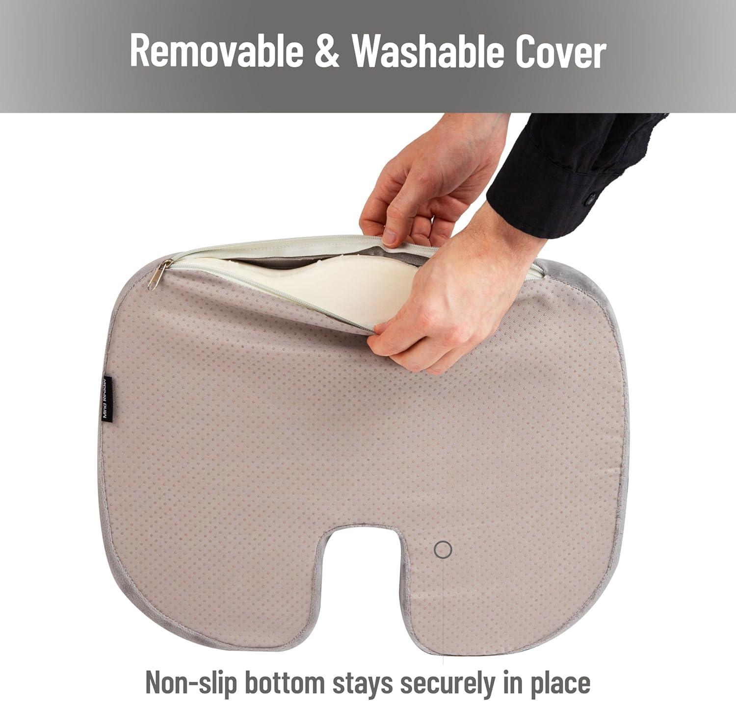 image:imageMind Reader Memory Foam Seat Cushion with AirCloud Technology Ergonomic Pressure Relief for Office Chair Car or Wheelchair Sciatica Coccyx Tailbone amp Hip Pain Support GrayGray