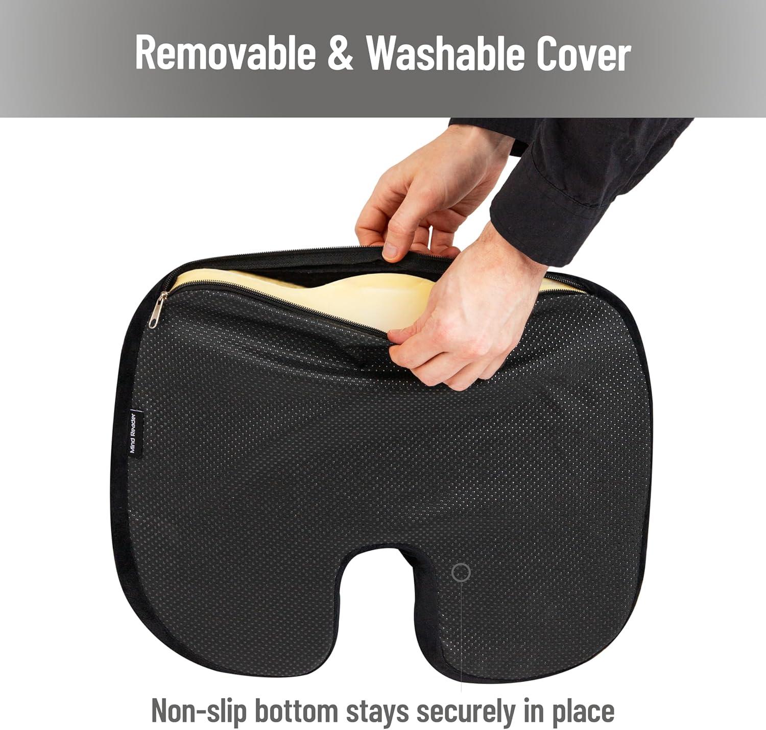 image:imageMind Reader Memory Foam Seat Cushion with AirCloud Technology Ergonomic Pressure Relief for Office Chair Car or Wheelchair Sciatica Coccyx Tailbone amp Hip Pain Support GrayClassic Black
