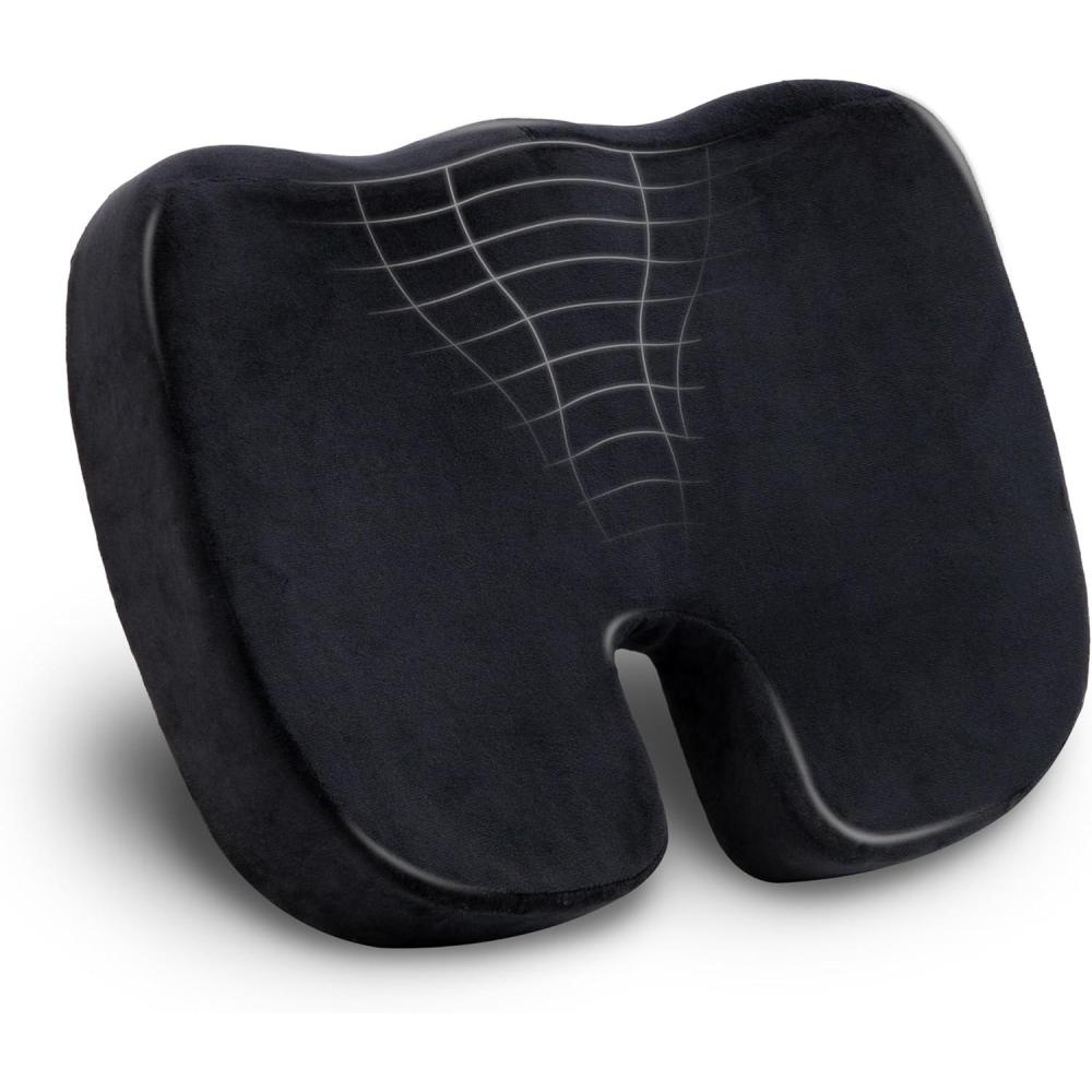 image:imageMind Reader Memory Foam Seat Cushion with AirCloud Technology Ergonomic Pressure Relief for Office Chair Car or Wheelchair Sciatica Coccyx Tailbone amp Hip Pain Support GrayClassic Black