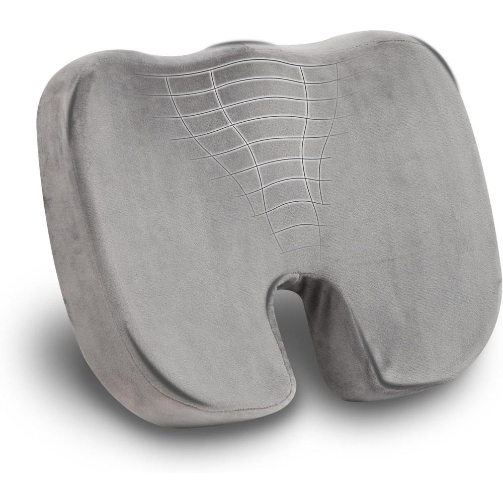 image:imageMind Reader Memory Foam Seat Cushion with AirCloud Technology Ergonomic Pressure Relief for Office Chair Car or Wheelchair Sciatica Coccyx Tailbone amp Hip Pain Support GrayGray