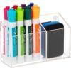 Mind Reader Clear Dry Erase Marker and Eraser Holder, Acrylic Magnetic Whiteboard Organizer, 2-Compartment, Desktop or Wall Mount, Clear