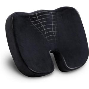 Mind Reader Memory Foam Seat Cushion with Air-Cloud Technology, Ergonomic Pressure Relief for Office Chair, Car, or Wheelchair, Sciatica, Coccyx, Tailbone & Hip Pain Support, Gray(Classic Black)