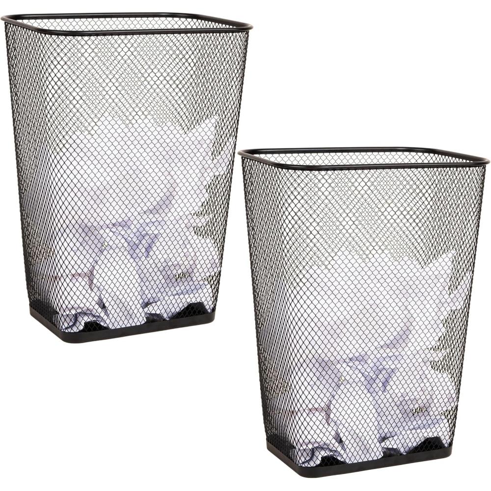 image:imageMind Reader Metal Mesh Waste Paper Bins Solid Bottom Non Slip Pads Office and Home Set of 2 Black