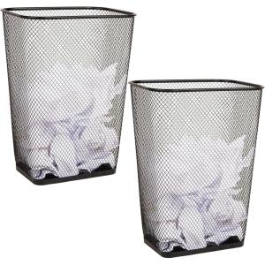Mind Reader Metal Mesh Waste Paper Bins, Solid Bottom, Non Slip Pads, Office and Home, Set of 2, Black