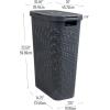 Mind Reader 40L Slim Laundry Hamper, Clothes Basket, Lid, Wicker Design, Plastic, 18″L x 10.4″W x 23.5″H, Set of 2, Gray
