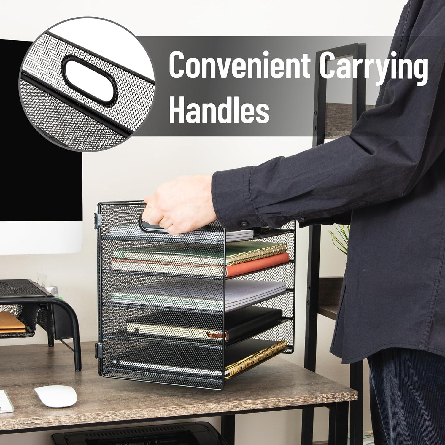 image:imageMind Reader 5 Tier Paper Tray Desktop Organizer Removable Shelves CutOut Handles ToolFree Assembly Metal Mesh Black