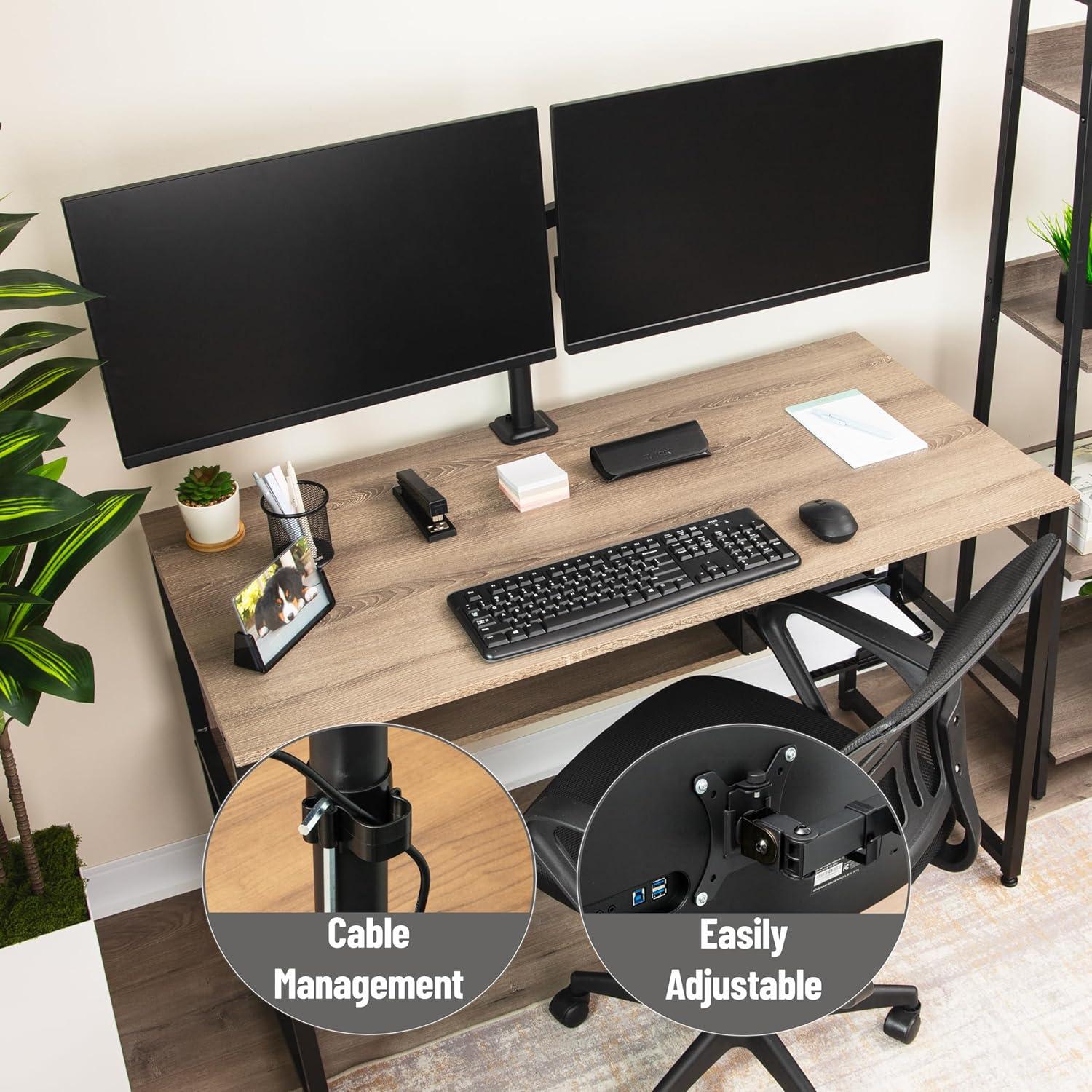 image:imageMind Reader Dual Monitor Desk Mount for 1332 Screens Adjustable VESA Mount with 180 Rotation 90 Swivel 45 Tilt Integrated Cable Management 176 lb Capacity Each Black