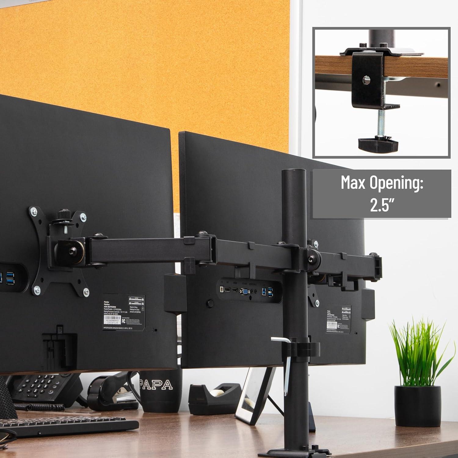 image:imageMind Reader Dual Monitor Desk Mount for 1332 Screens Adjustable VESA Mount with 180 Rotation 90 Swivel 45 Tilt Integrated Cable Management 176 lb Capacity Each Black
