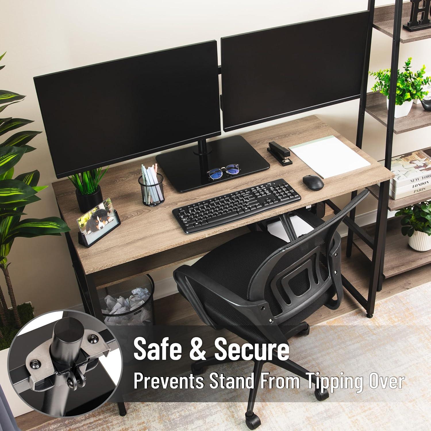 image:imageMind Reader Freestanding Dual Monitor Desk Mount for 1332 Screens VESA 75x75100x100 Full Motion with 180 Rotation 90 Swivel 45 Tilt Holds Up to 176 lbs Each No Clamp Black