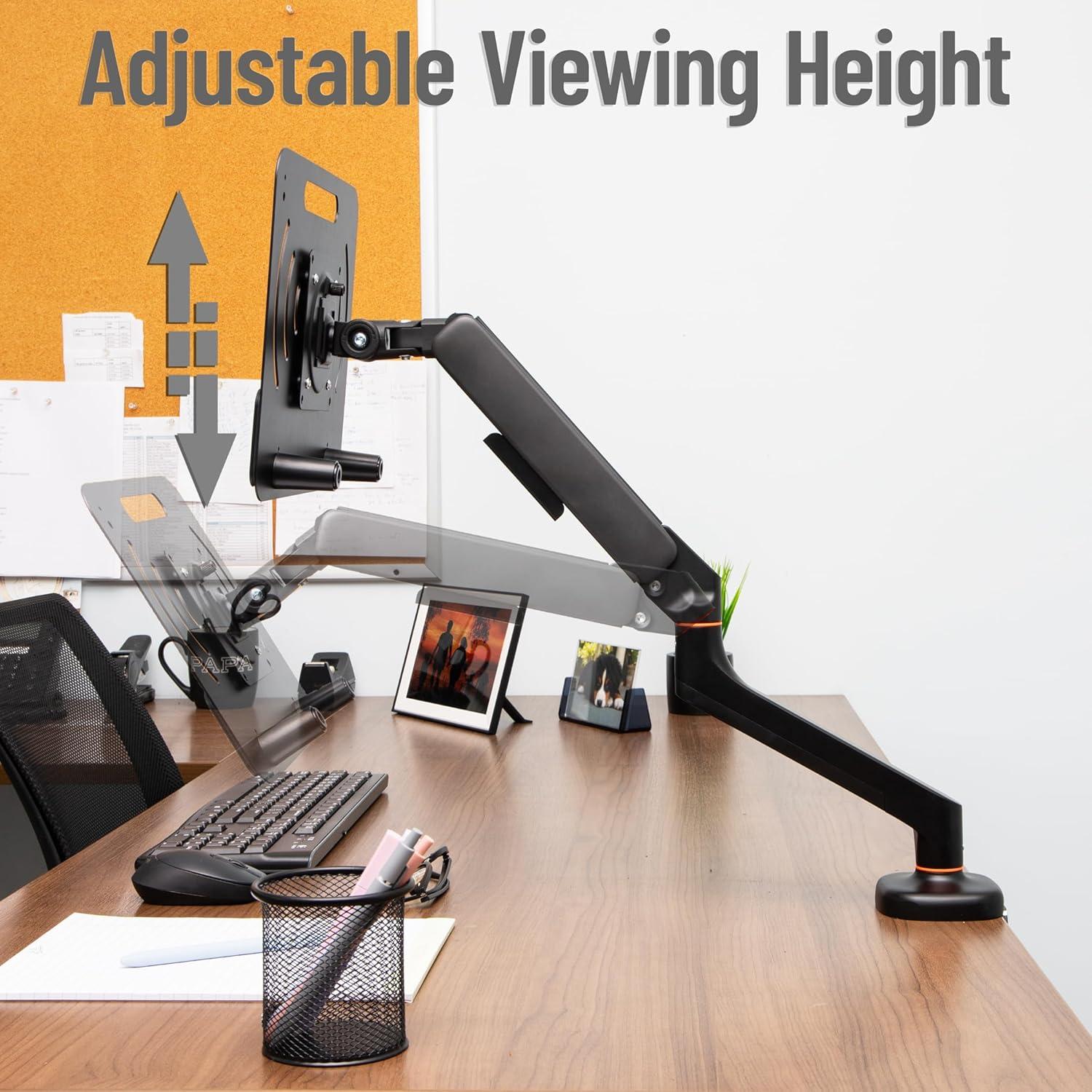 image:imageMind Reader Gas Spring Laptop Desk Mount Fits 116173 Laptops or Monitors 180 Rotate 132 lb Capacity Single Arm with Integrated Cable Management Adjustable TiltSwivel Black
