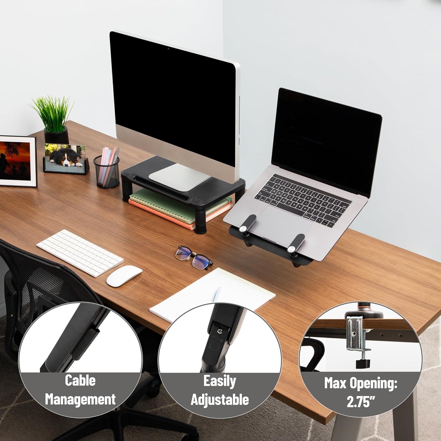 image:imageMind Reader Gas Spring Laptop Desk Mount Fits 116173 Laptops or Monitors 180 Rotate 132 lb Capacity Single Arm with Integrated Cable Management Adjustable TiltSwivel Black
