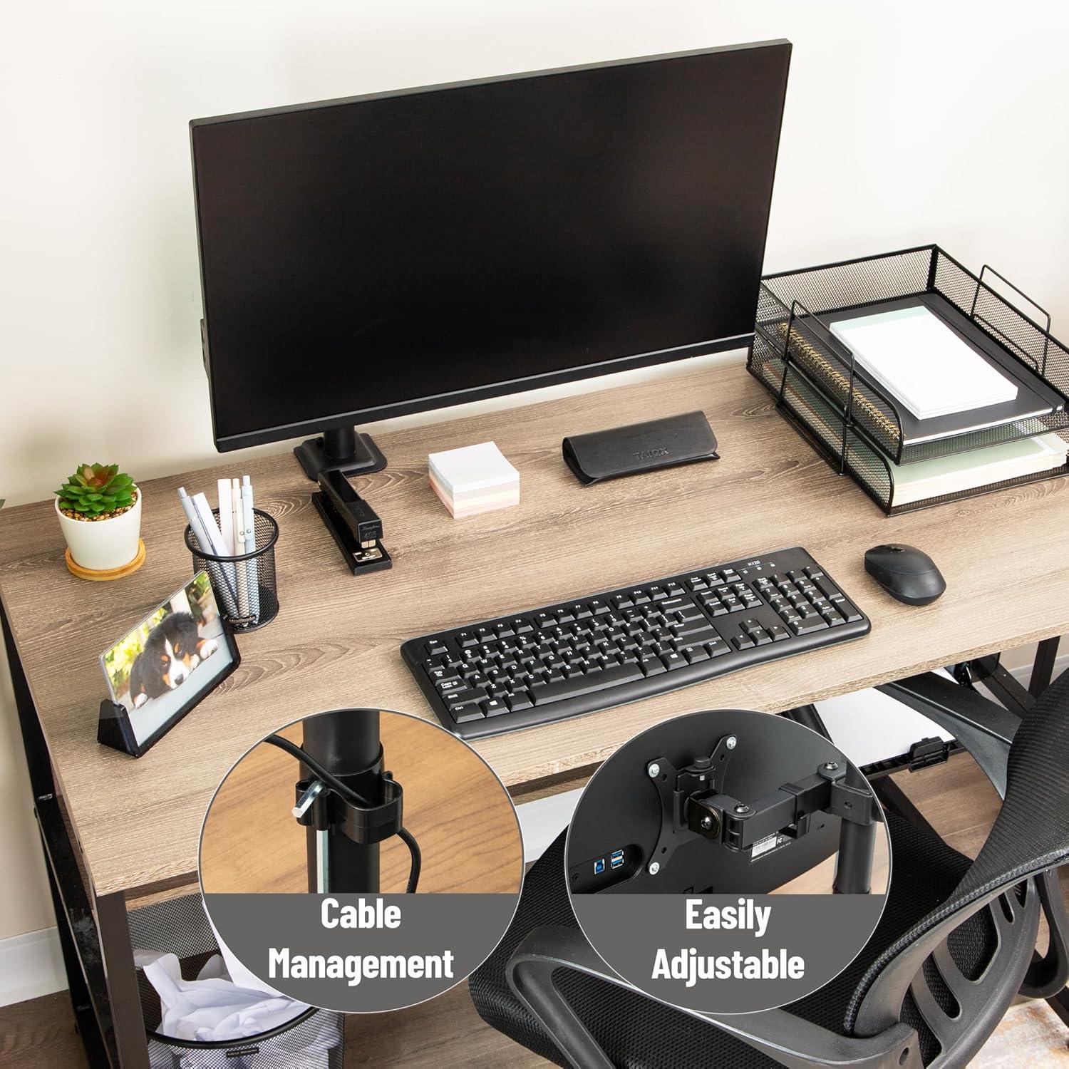 image:imageMind Reader Single Monitor Desk Mount for 1332 Inch Screens Adjustable Arm with 180 Rotation 90 Swivel 45 Tilt VESA 75x75100x100 Integrated Cable Management Up to 176 lbs Load Black