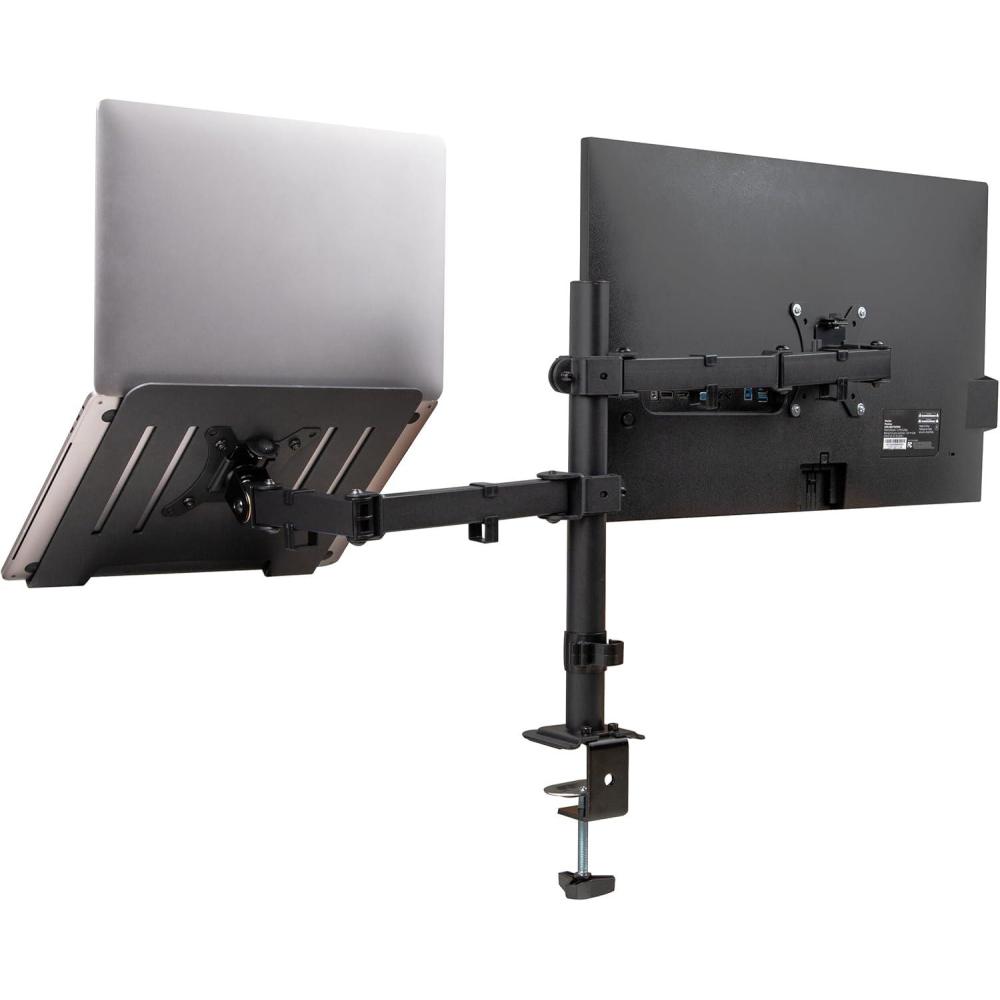 image:imageMind Reader Dual Arm Monitor and Laptop Desk Mount Adjustable Stand for 1732 Screens VESA 75x75100x100 180 Rotation 90 Swivel 90 Tilt Black