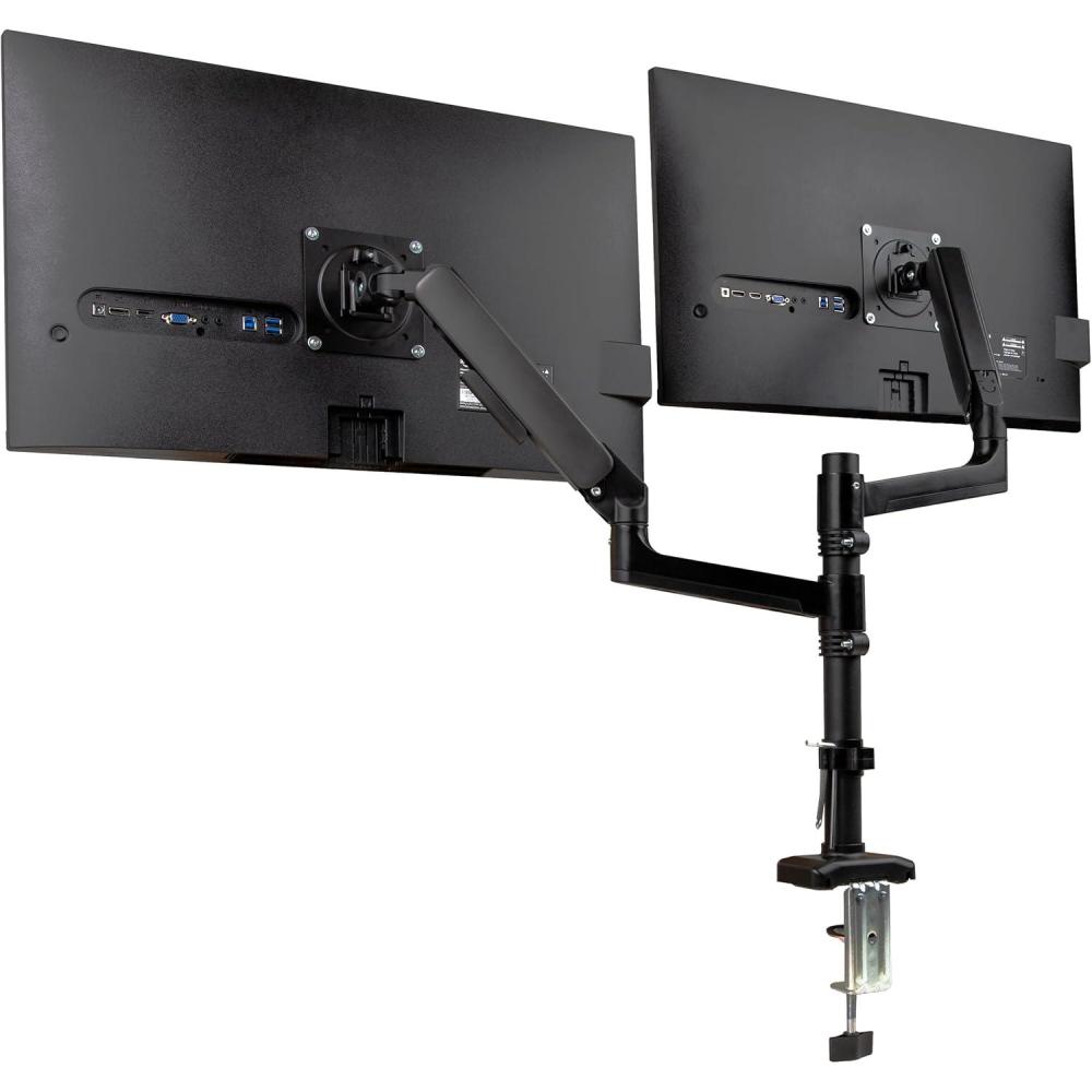 image:imageMind Reader Dual Monitor Arm for 1332 Inch Screens Gas Spring VESA Desk Mount 180 Rotation 65 Tilt 180 Swivel Holds up to 198 lbs Each Integrated Cable Management Black