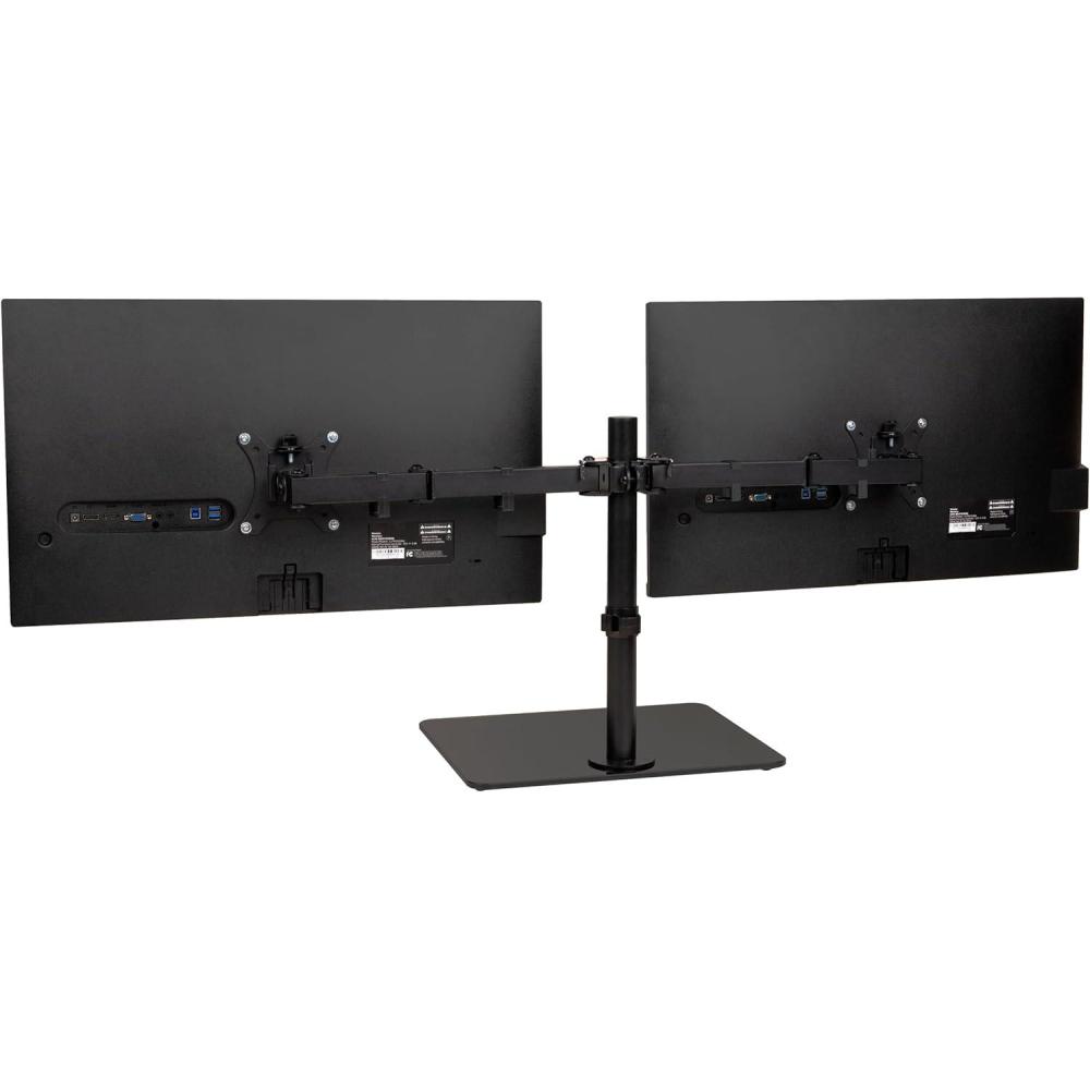 image:imageMind Reader Freestanding Dual Monitor Desk Mount for 1332 Screens VESA 75x75100x100 Full Motion with 180 Rotation 90 Swivel 45 Tilt Holds Up to 176 lbs Each No Clamp Black