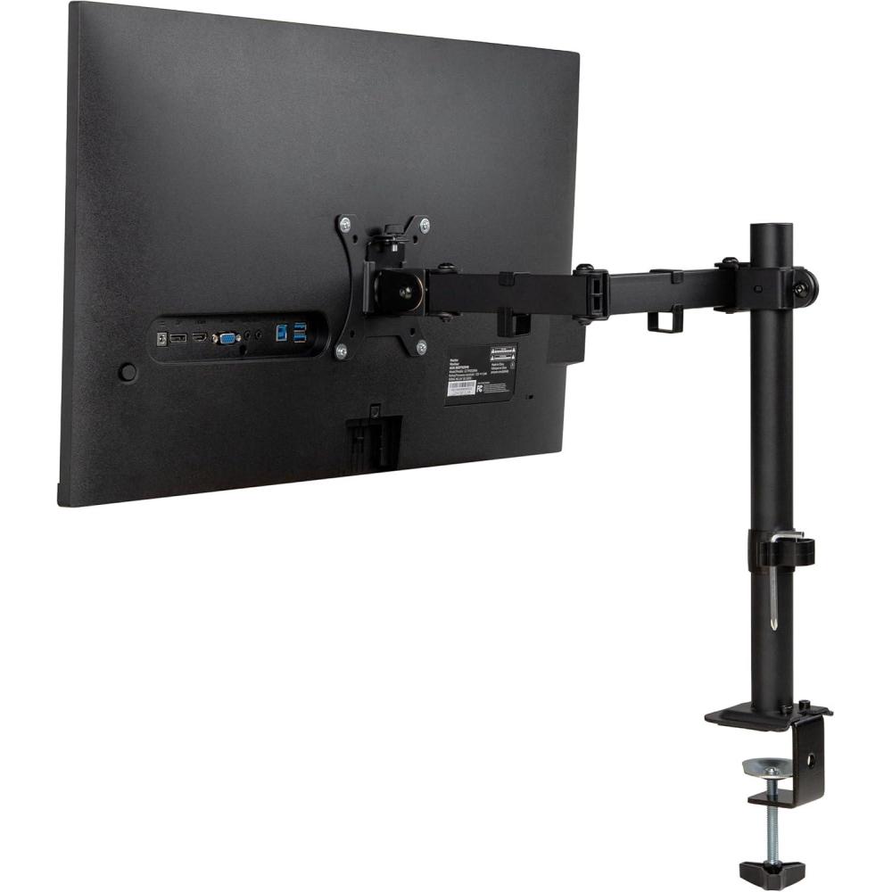 image:imageMind Reader Single Monitor Desk Mount for 1332 Inch Screens Adjustable Tilt 45 Swivel 90 Rotate 180 VESA 75x75100x100 Holds up to 176 lbs Cable Management Quick Release Black