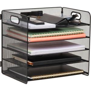 Mind Reader 5 Tier Paper Tray Desktop Organizer, Removable Shelves, Cut-Out Handles, Tool-Free Assembly, Metal Mesh, Black