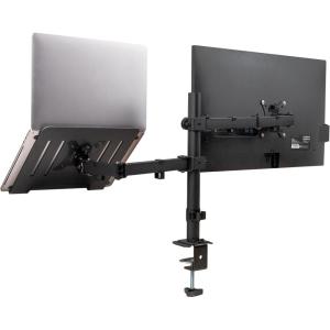 Mind Reader Dual Arm Monitor and Laptop Desk Mount, Adjustable Stand for 17″–32″ Screens, VESA 75×75/100×100, 180° Rotation, ±90° Swivel, ±90° Tilt, Black