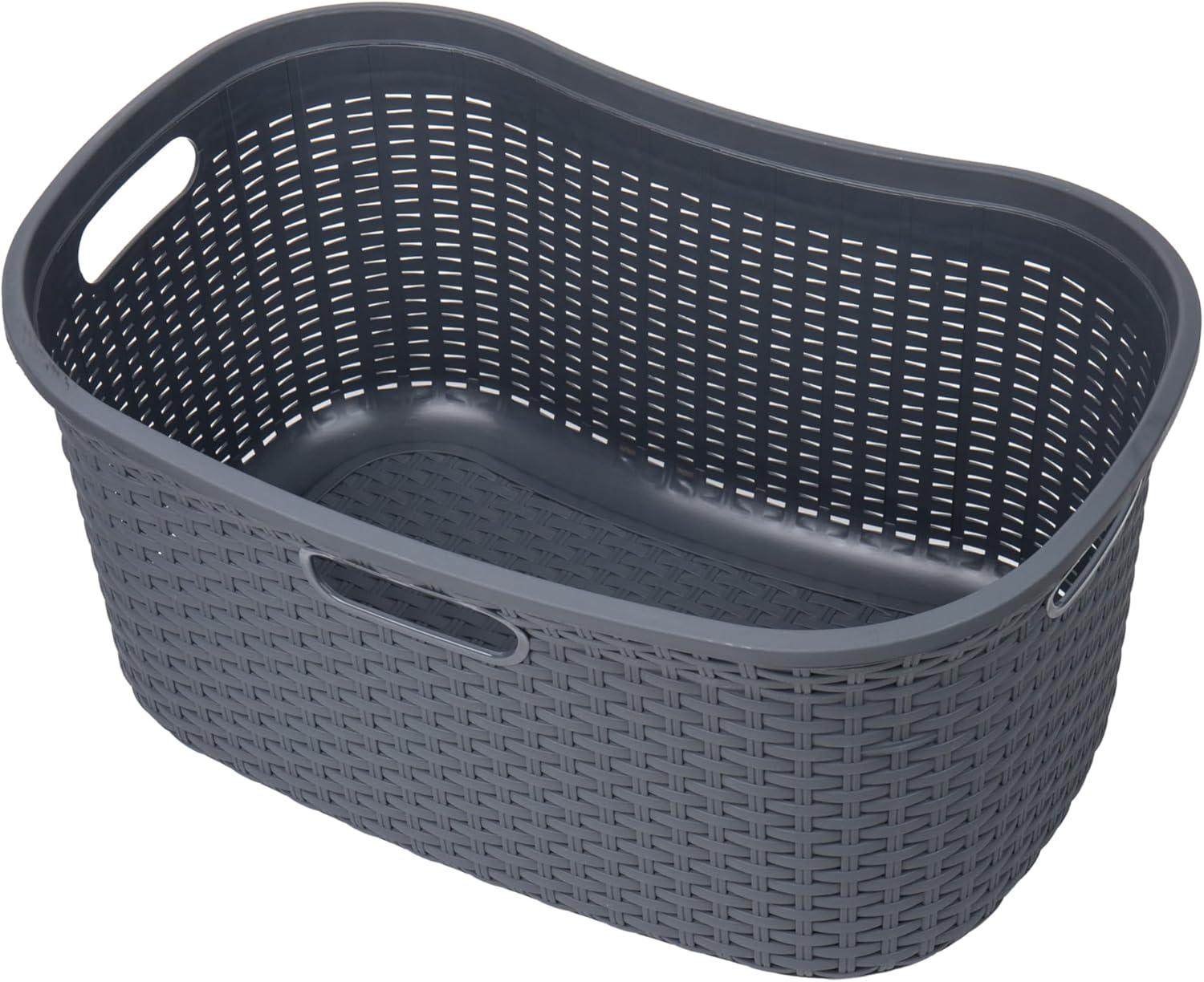image:imageMind Reader 40L Laundry Basket Clothes Hamper Wicker Design Plastic 23L x 145W x 11H Gray