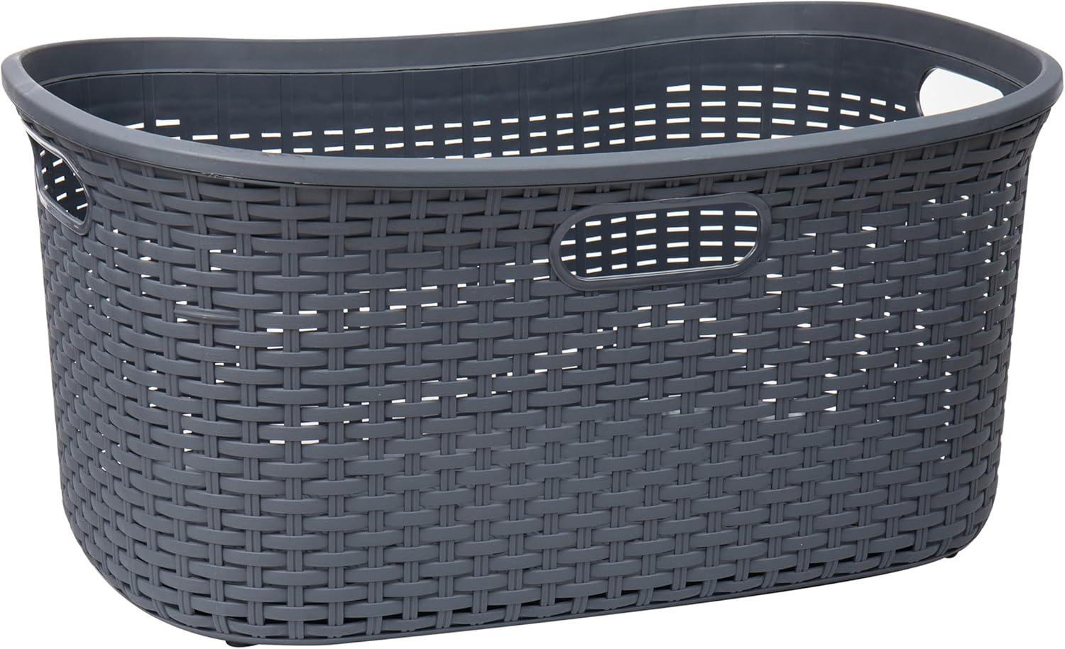 image:imageMind Reader 40L Laundry Basket Clothes Hamper Wicker Design Plastic 23L x 145W x 11H Gray