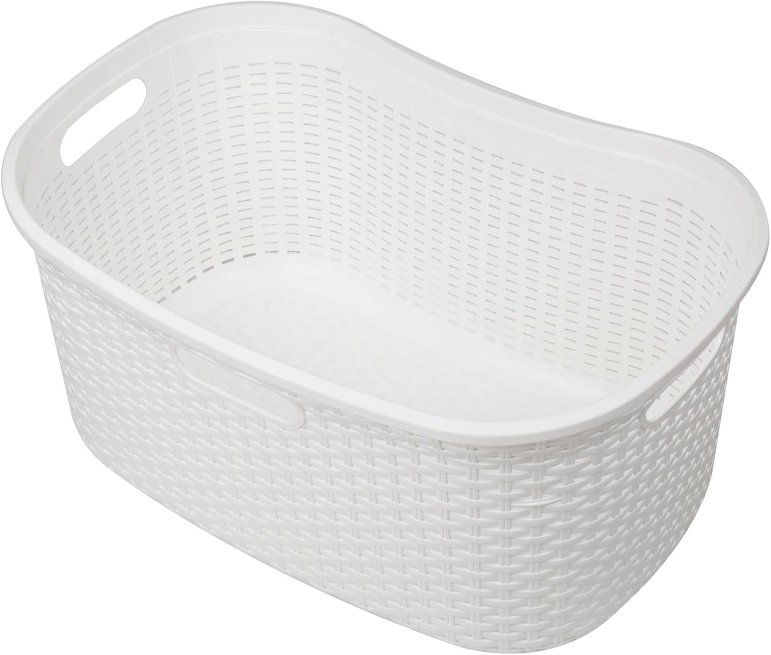 image:imageMind Reader 40L Laundry Basket Clothes Hamper Wicker Design Plastic 23L x 145W x 11H Ivory Single