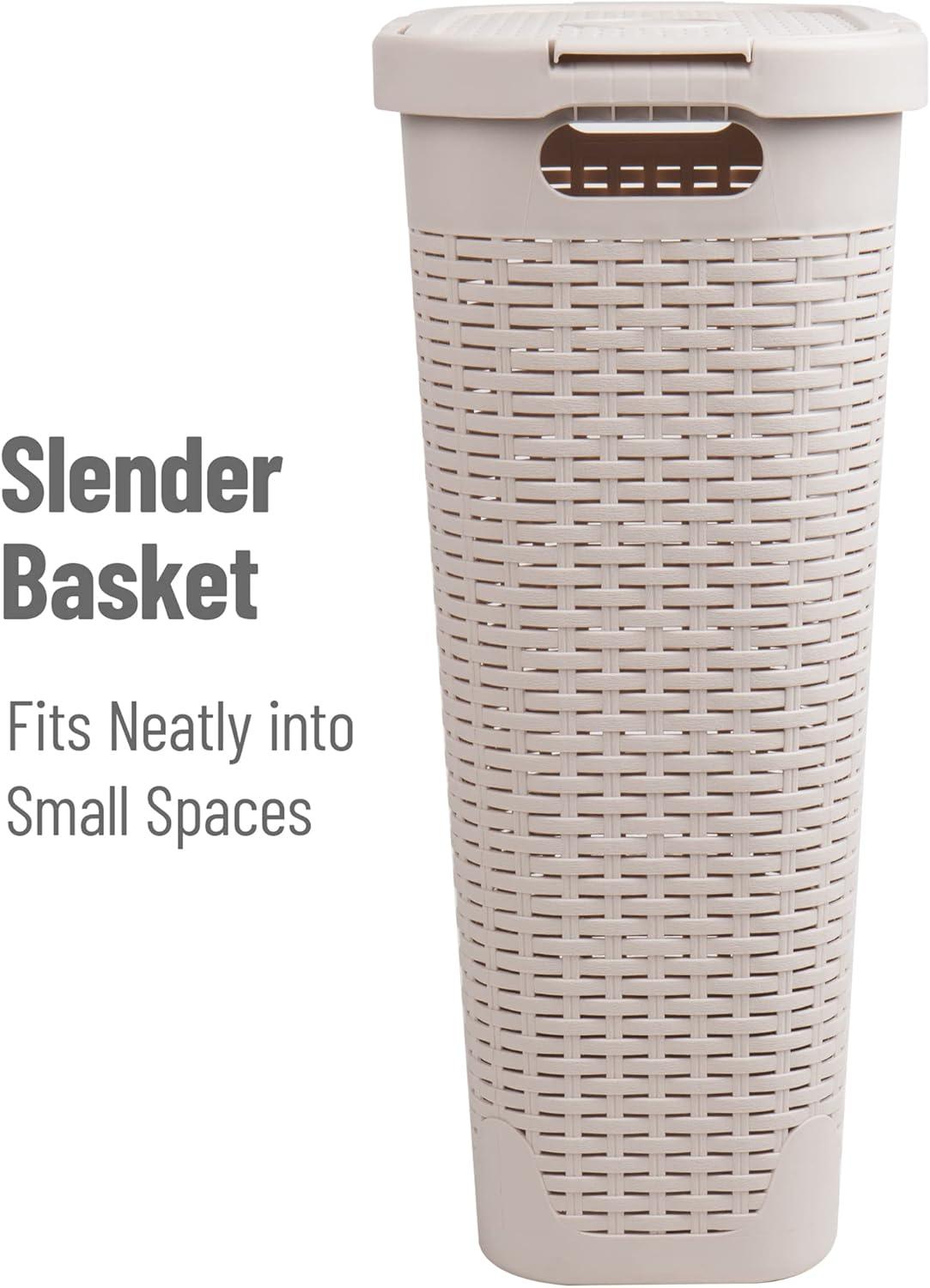 image:imageMind Reader 40L Slim Laundry Hamper Clothes Basket Lid Wicker Design Plastic 18L x 104W x 235H Set of 6 Ivory