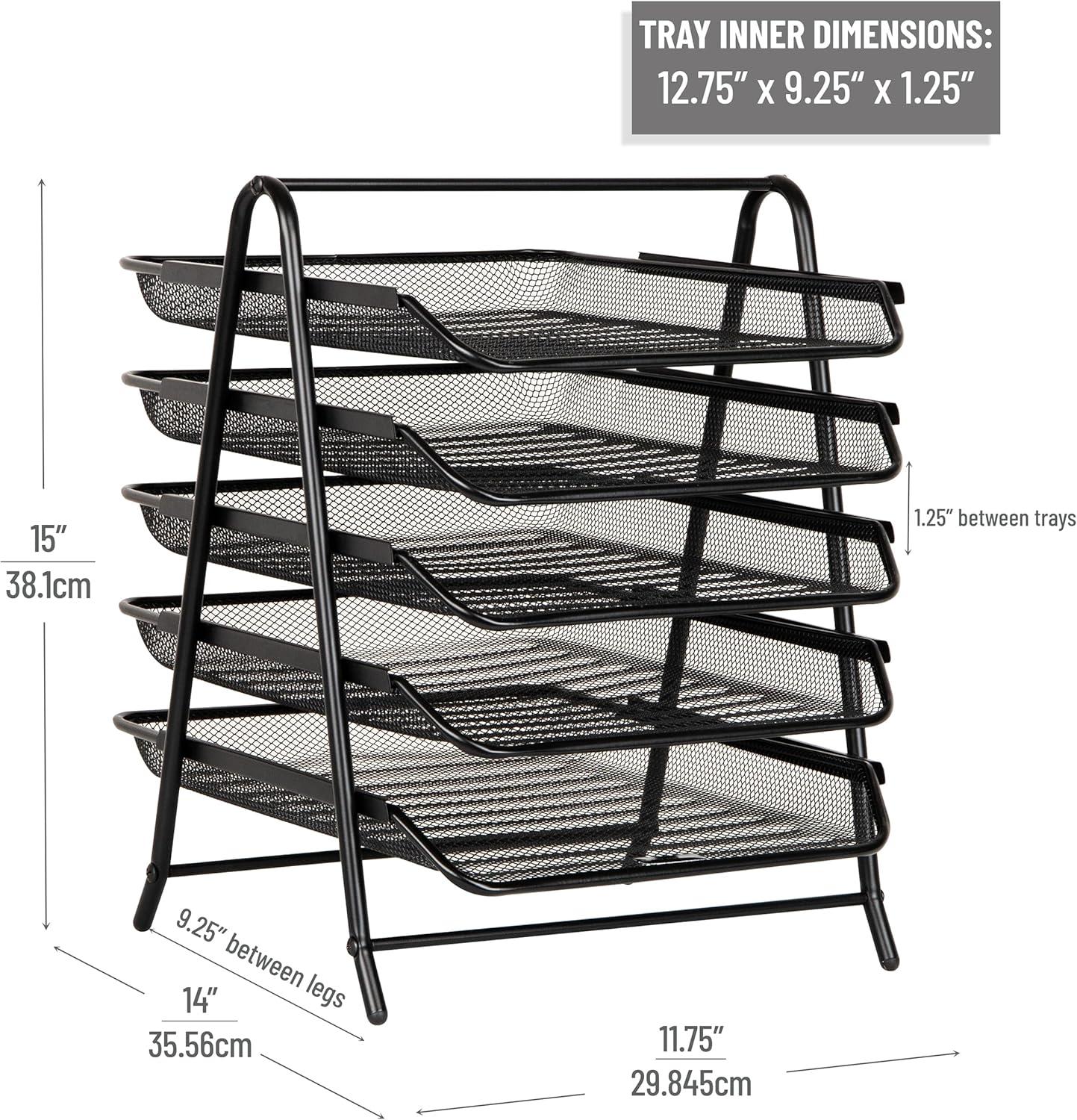 image:imageMind Reader 4Tier Paper Tray Desktop Organizer File Storage Office Metal Mesh 12 L x 1375 W x 125 H Pack of 2 Black2 Pack