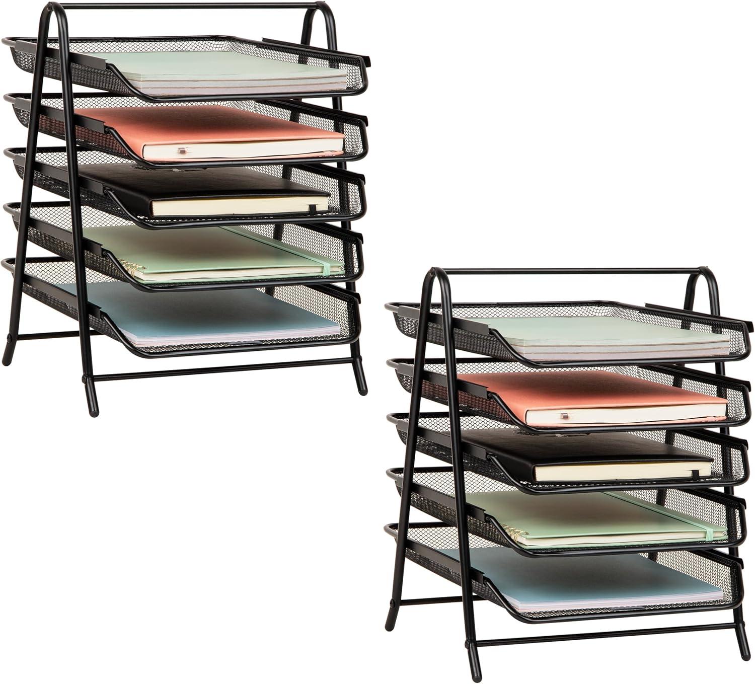 image:imageMind Reader 4Tier Paper Tray Desktop Organizer File Storage Office Metal Mesh 12 L x 1375 W x 125 H Pack of 2 Black2 Pack