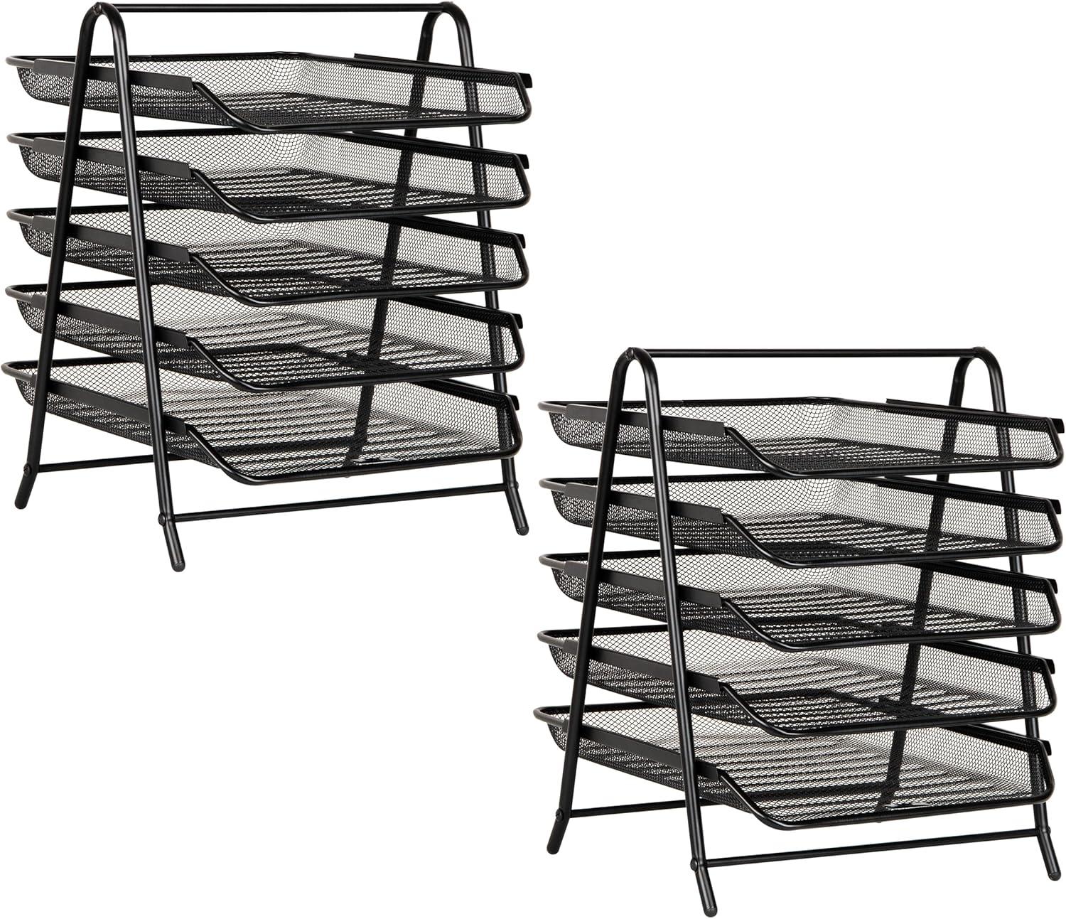 image:imageMind Reader 4Tier Paper Tray Desktop Organizer File Storage Office Metal Mesh 12 L x 1375 W x 125 H Pack of 2 Black2 Pack