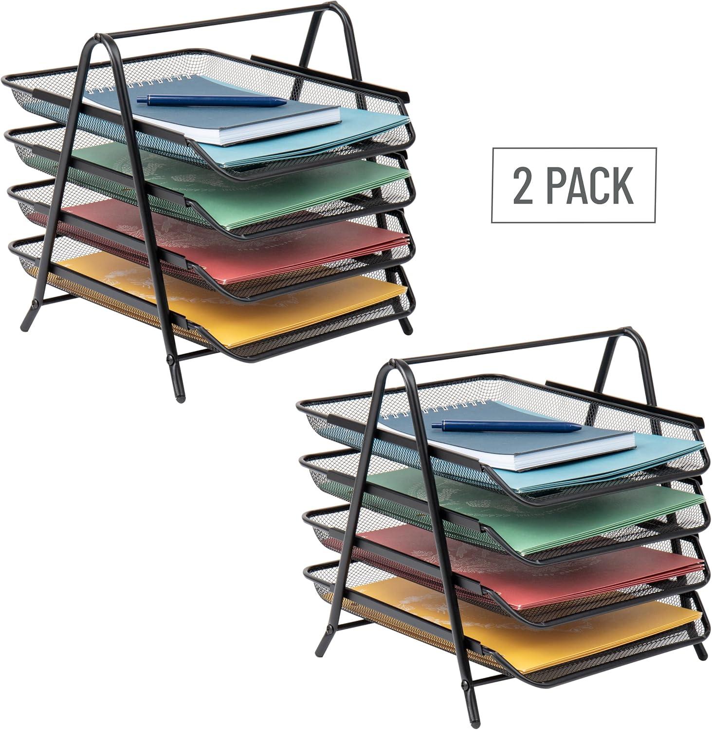 image:imageMind Reader 4Tier Paper Tray Desktop Organizer File Storage Office Metal Mesh 12 L x 1375 W x 125 H Pack of 2 Black2 Pack